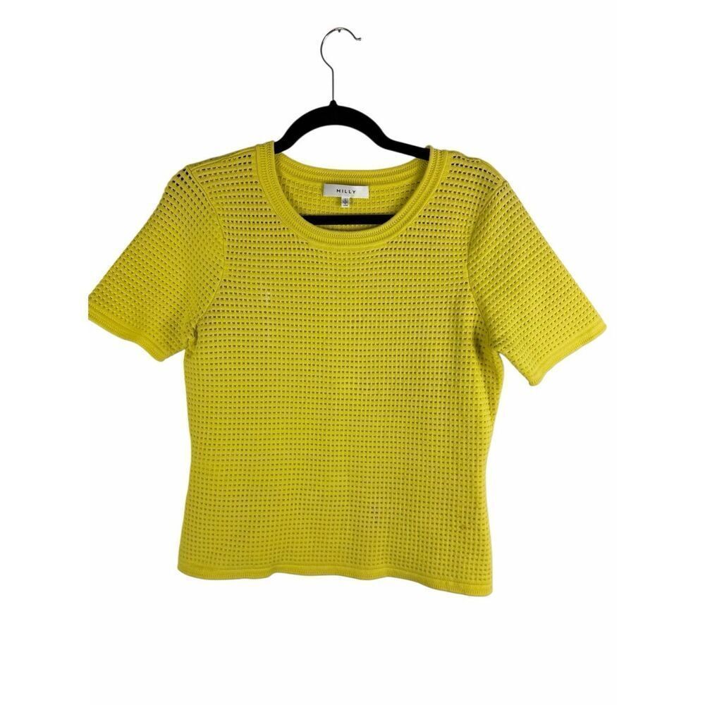 Milly Yellow Short Sleeve Crewneck Knit Top